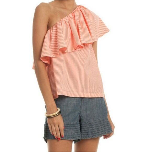 TRINA TURK Mayreau One Shoulder Ruffle Top Striped - Picture 1 of 8